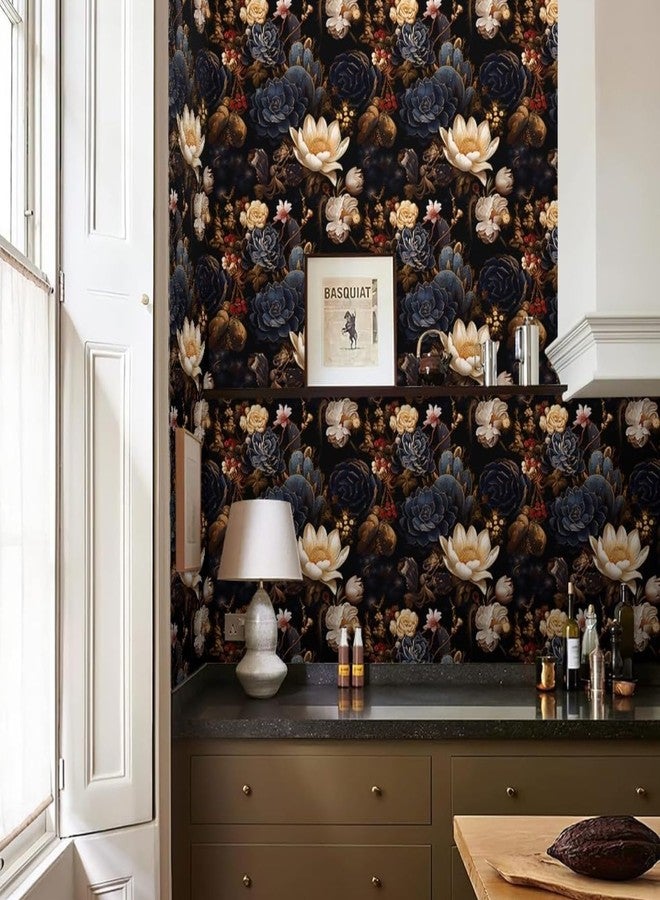 HOMEMATES Vintage Floral Peel and Stick Wallpaper Boho Floral Self-Adhesive Contact Paper for Bedroom, Wardrobe, Desktop - 45 x 304cm Removable Flower Wall Sticker (Blue and Cream Flowers) - Image 5